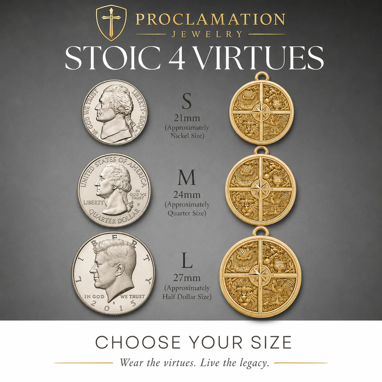 Stoic 4 Virtues, Yellow Gold Pendant